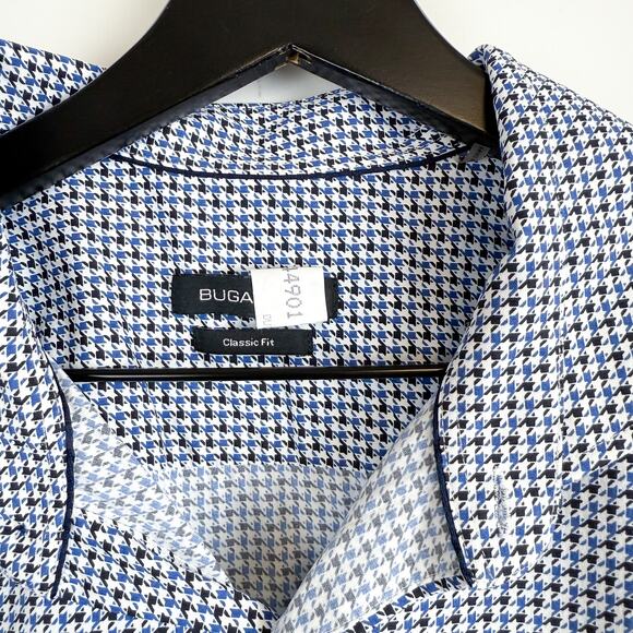 Bugatchi Blue Black White Houndstooth Button Up Shirt - 2XL XXL - Picture 3 of 10